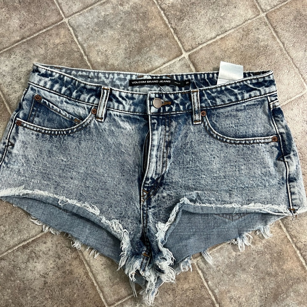 Volcom Blue Jean Shorts Distressed High-Waisted